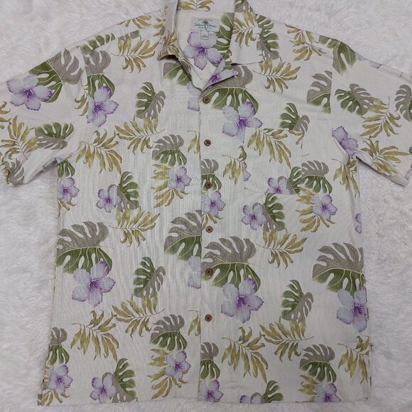 Island Shores Hawaiian Shirt Mens 100% Washable Silk Green Purple Tropical XL - Picture 2 of 7